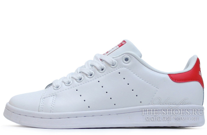 Кроссовки Adidas Stan Smith White Red Leather EF4334 белые, кожаные