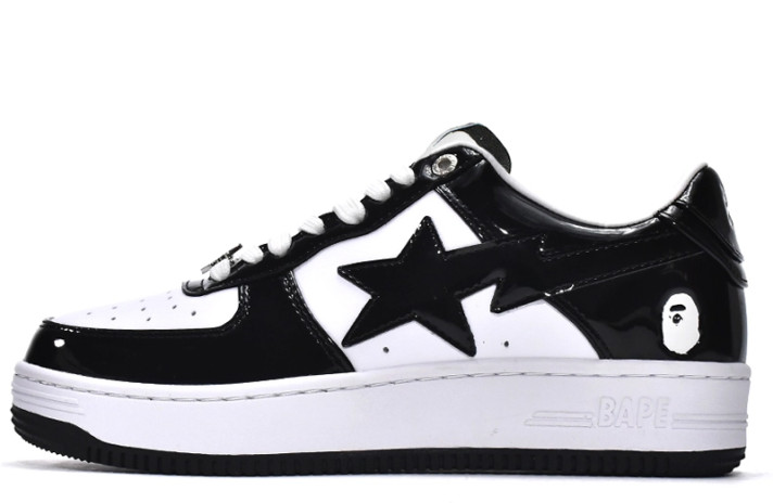 Кроссовки A Bathing Ape Bape Sta Patent Leather Black White  белые, черные
