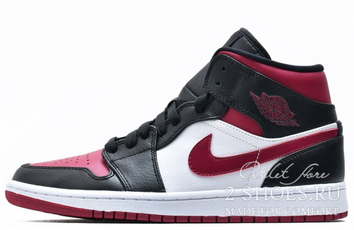 Кроссовки Nike Air Jordan 1 Mid Bred Toe 554724-066 черные, бордовые