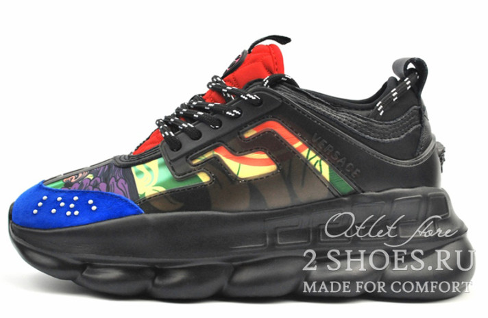 Кроссовки Versace Chain Reaction 2 Black Multicolored  черные, разноцветные